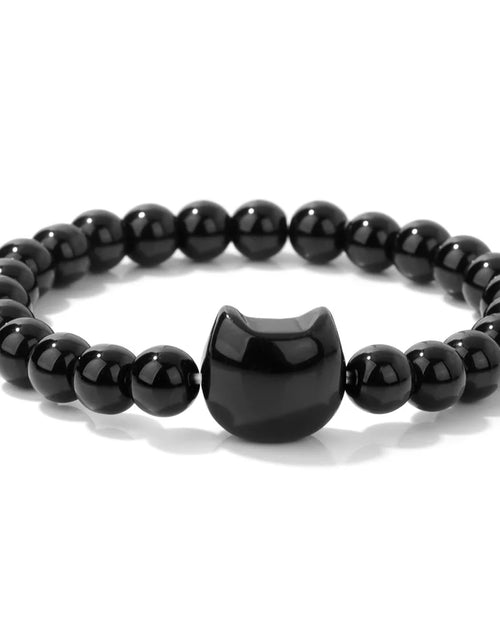 Load image into Gallery viewer, Unique Cute Cat Head Stone Bracelet For Women Natural Beaded Blue Lace Agates Bracelet Men Elastic Jewelry Friendship Party
