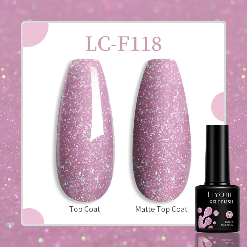 LILYCUTE 7ML Glitter Gel Nail Polish Sparkling Semi Permanent UV Gel Colorful Shinning Gel Varnish Nail Art Soak Off UV LED Gel