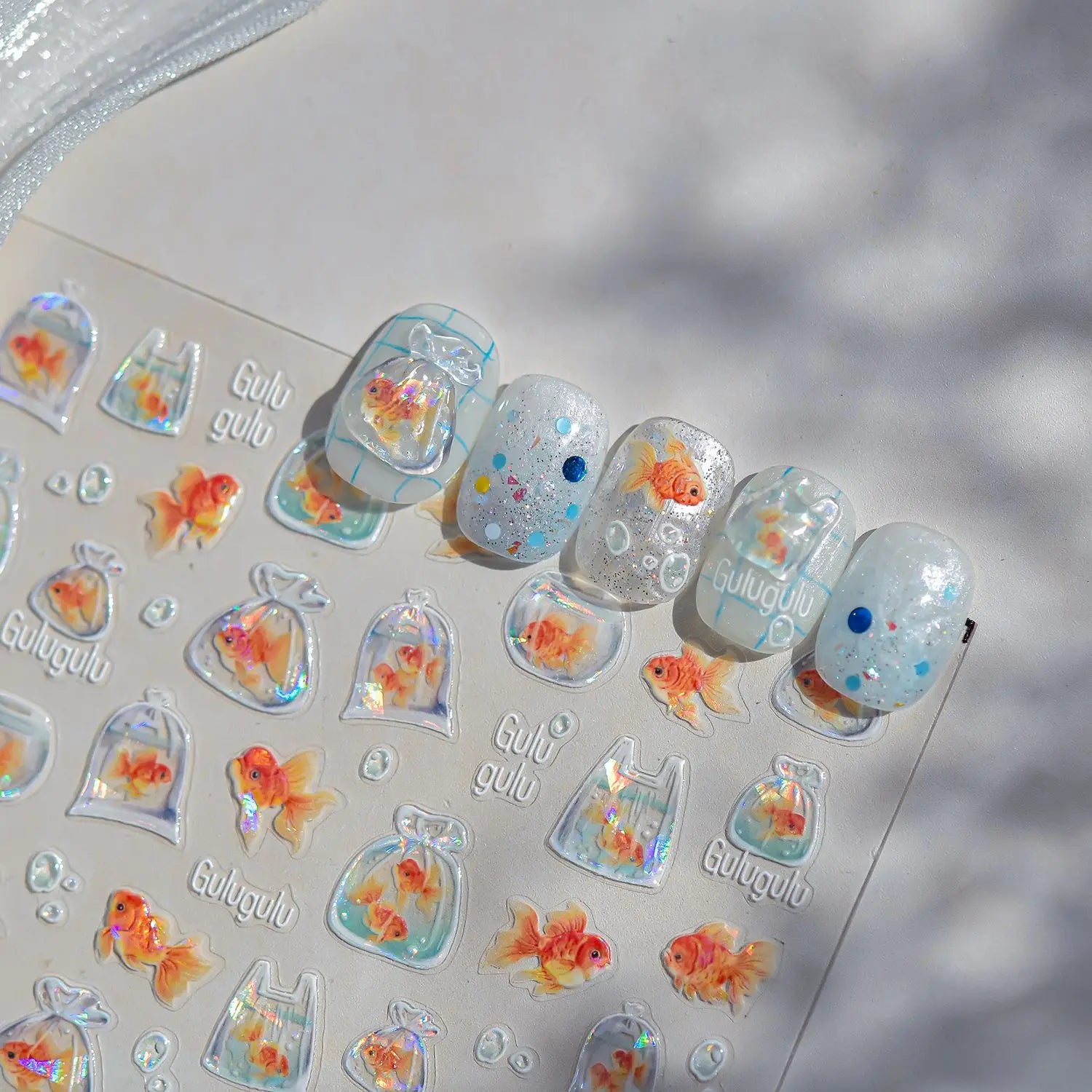1pcs Cute A bag of Starfish Nail Charm Stickers 3D Jelly Ocean Fish Bubble Adhesive Nail Sticker DIY Summer Nail Art Decorations