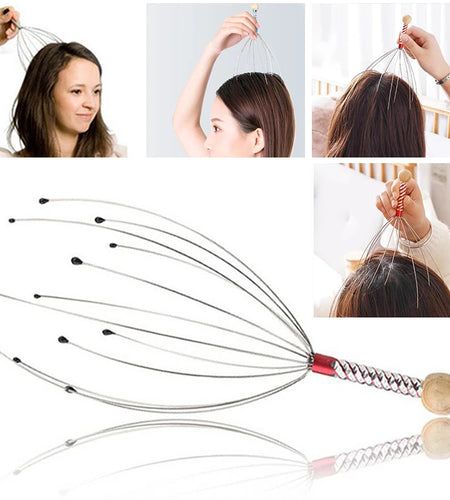 1PC Octopus Head Massager Stainless Steel Engraved Head Relaxer Brain Massage Claw Scalp Scratcher Itch Reliever Random Color