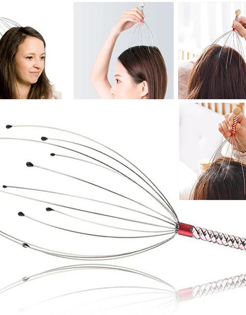 Load image into Gallery viewer, 1PC Octopus Head Massager Stainless Steel Engraved Head Relaxer Brain Massage Claw Scalp Scratcher Itch Reliever Random Color
