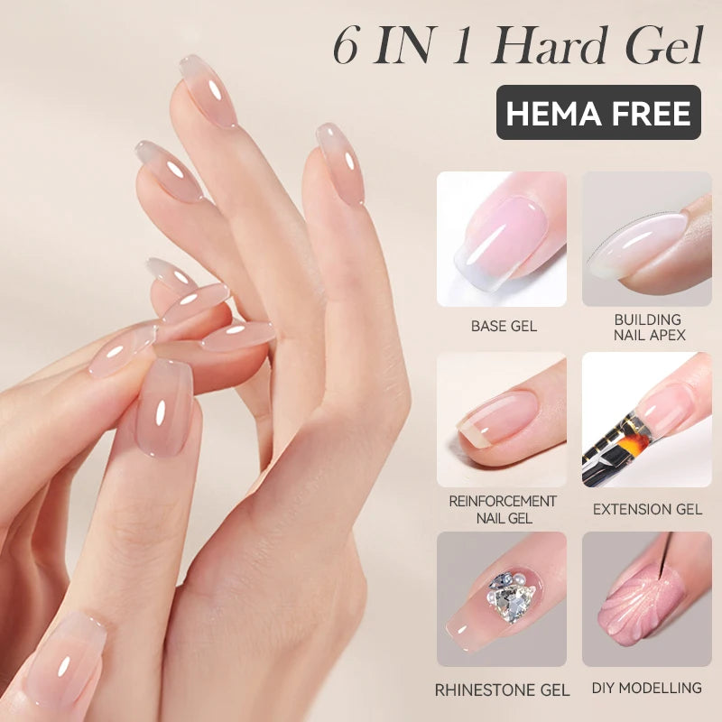 LILYCUTE 6 IN 1 Extension Gel Nail Polish Acrylic Construct Hard Gel Soak Off Self Leveling Reinforcement Gel For Nail HEMA FREE