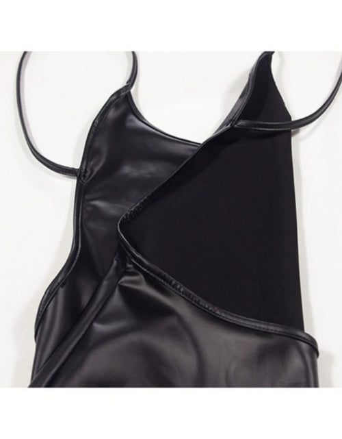 Load image into Gallery viewer, Sexy Faux Leather Dress Backless Club Party Short Dress Solid Black Wet Look Latex Bodycon Push Up Bra Mini Micro Dress
