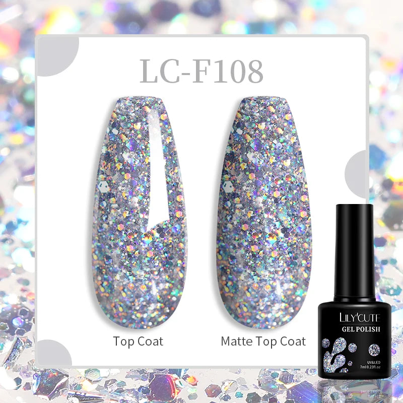 LILYCUTE 7ML Glitter Gel Nail Polish Sparkling Semi Permanent UV Gel Colorful Shinning Gel Varnish Nail Art Soak Off UV LED Gel