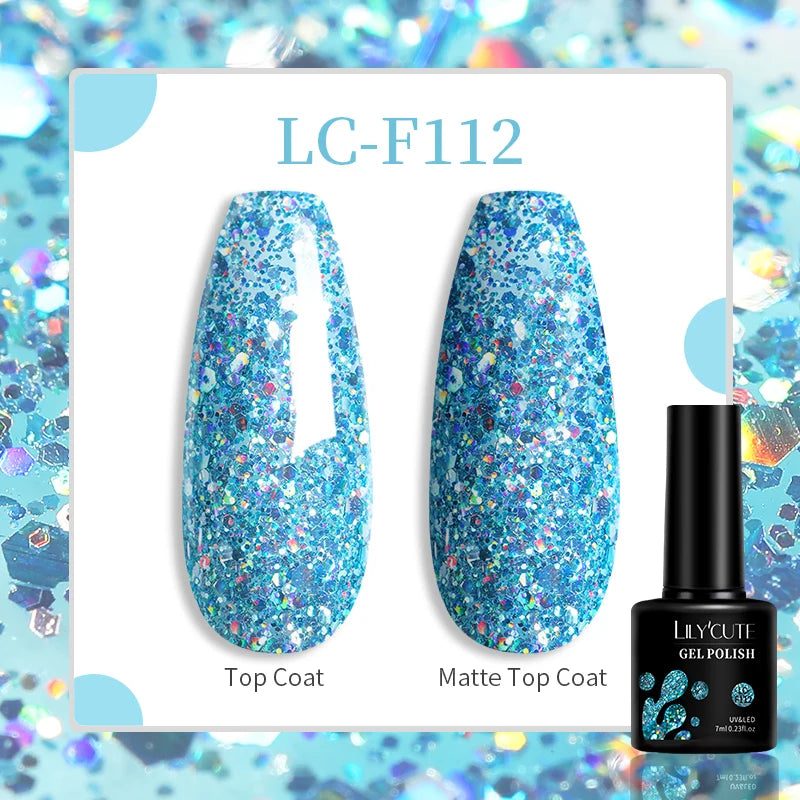 LILYCUTE 7ML Glitter Gel Nail Polish Sparkling Semi Permanent UV Gel Colorful Shinning Gel Varnish Nail Art Soak Off UV LED Gel
