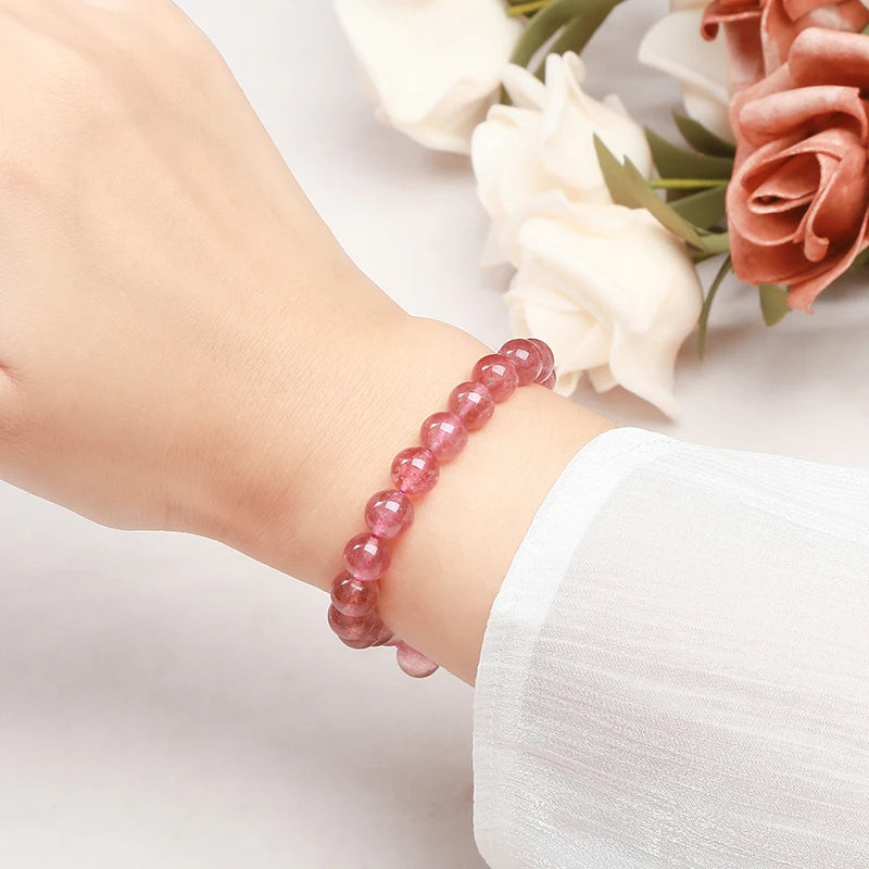 JD 5A Natural Brazil Strawberry Crystal Quartz Bead Bracelet Women Charm Purify the Soul Jewelry Reiki Healing Pulsera Yoga Gift