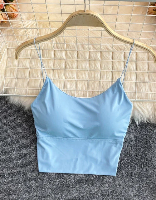 Load image into Gallery viewer, Women Crop Tops Sexy Solid Color Camisole Ice Silk Tube Top Seamless Sports Tank Top Wireless Underwear Padded Bra Bralette Vest
