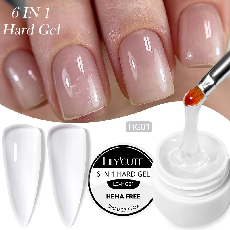 LILYCUTE 6 IN 1 Extension Gel Nail Polish Acrylic Construct Hard Gel Soak Off Self Leveling Reinforcement Gel For Nail HEMA FREE