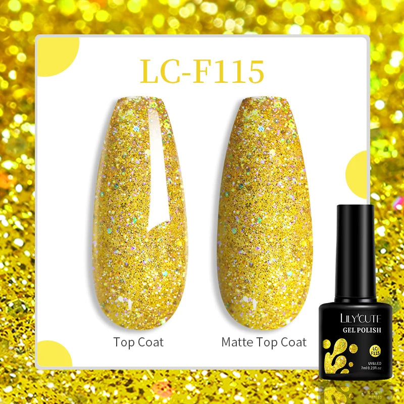 LILYCUTE 7ML Glitter Gel Nail Polish Sparkling Semi Permanent UV Gel Colorful Shinning Gel Varnish Nail Art Soak Off UV LED Gel