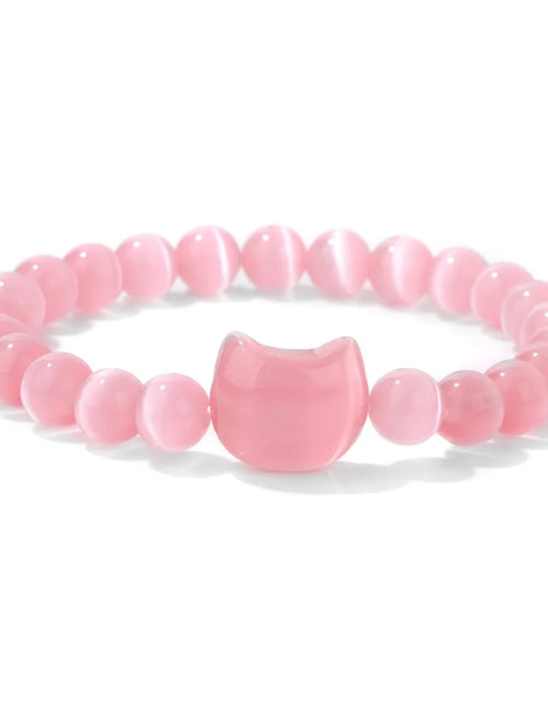 Load image into Gallery viewer, Unique Cute Cat Head Stone Bracelet For Women Natural Beaded Blue Lace Agates Bracelet Men Elastic Jewelry Friendship Party
