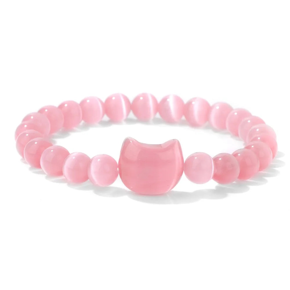 Unique Cute Cat Head Stone Bracelet For Women Natural Beaded Blue Lace Agates Bracelet Men Elastic Jewelry Friendship Party
