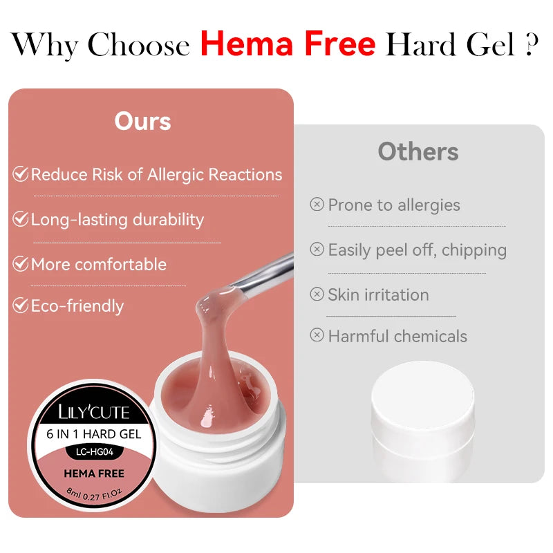 LILYCUTE 6 IN 1 Extension Gel Nail Polish Acrylic Construct Hard Gel Soak Off Self Leveling Reinforcement Gel For Nail HEMA FREE