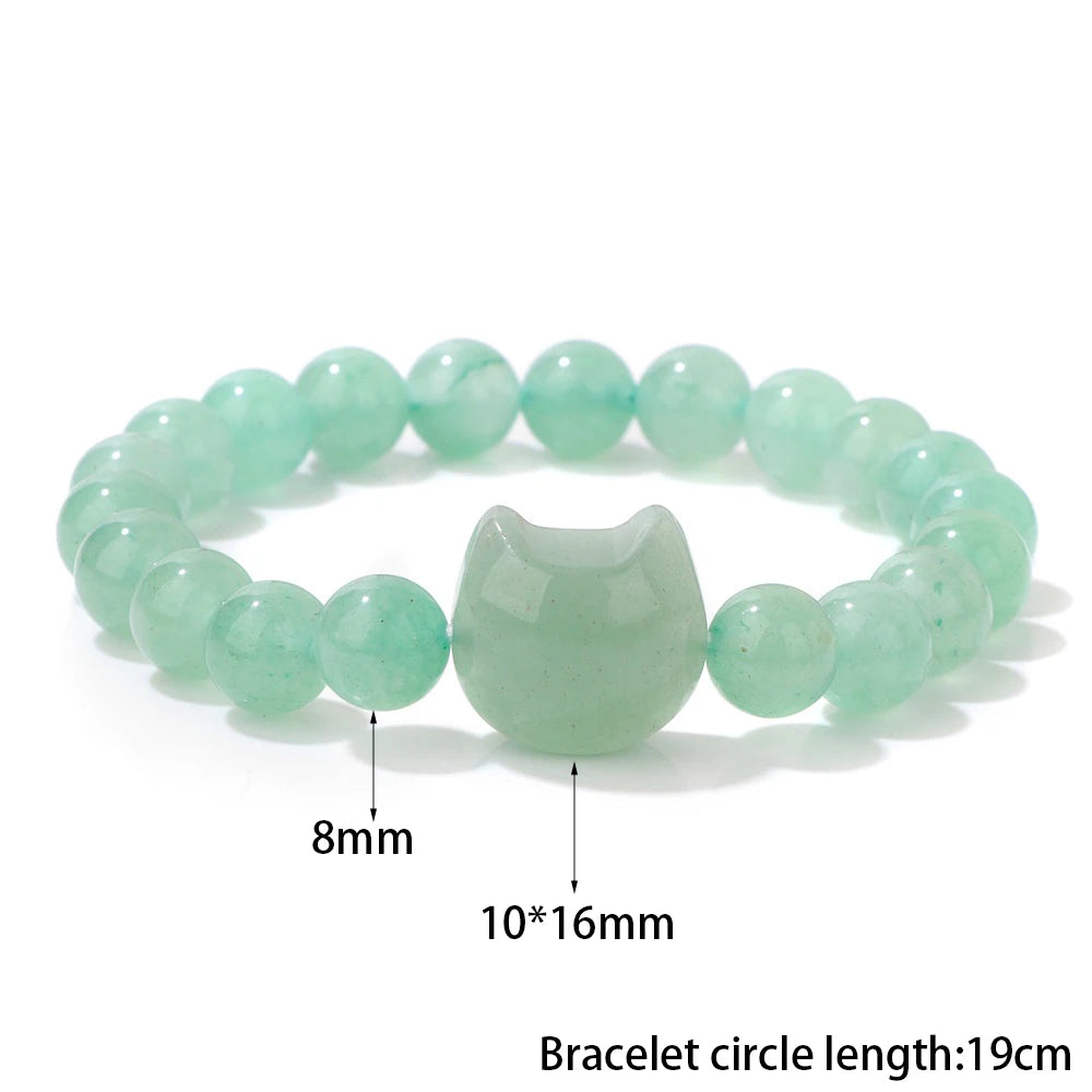 Unique Cute Cat Head Stone Bracelet For Women Natural Beaded Blue Lace Agates Bracelet Men Elastic Jewelry Friendship Party