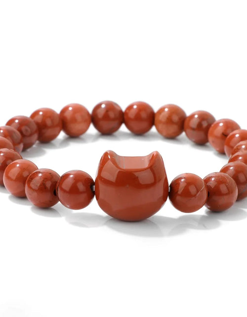 Load image into Gallery viewer, Unique Cute Cat Head Stone Bracelet For Women Natural Beaded Blue Lace Agates Bracelet Men Elastic Jewelry Friendship Party
