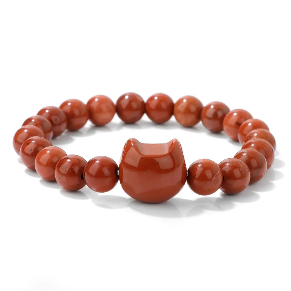 Unique Cute Cat Head Stone Bracelet For Women Natural Beaded Blue Lace Agates Bracelet Men Elastic Jewelry Friendship Party