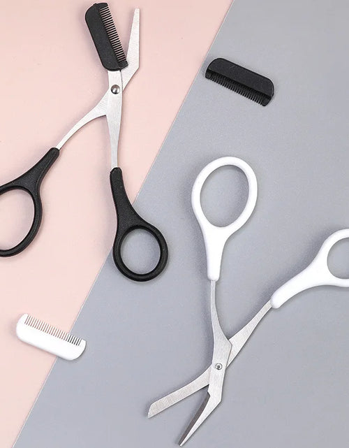 Load image into Gallery viewer, Karsyngirl 1Pcs Safe Eyebrow Trimmer Stainless Steel Eyebrow Scissors with Comb Hair Removal Shaver Eyebrows Shaping Makeup Tool

