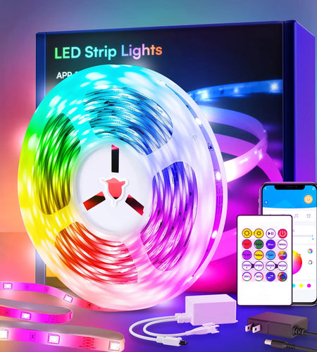 200ft smart LED light strip (2 rolls 100ft), bedroom color-changing RGB light built-in microphone can rhythm with music, su
