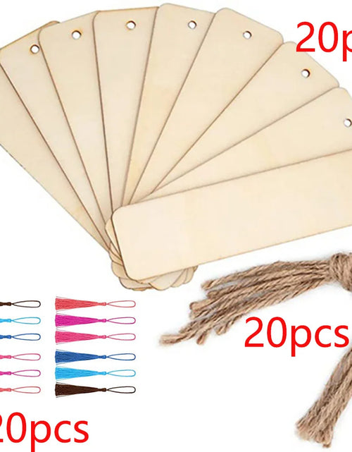 Load image into Gallery viewer, 10/20/60Pcs Wood Bookmark Bulk Blank Hanging Label Wooden Bookmarks Sign Unfinished Label Ornaments With Tassel Ropes DIY Crafts
