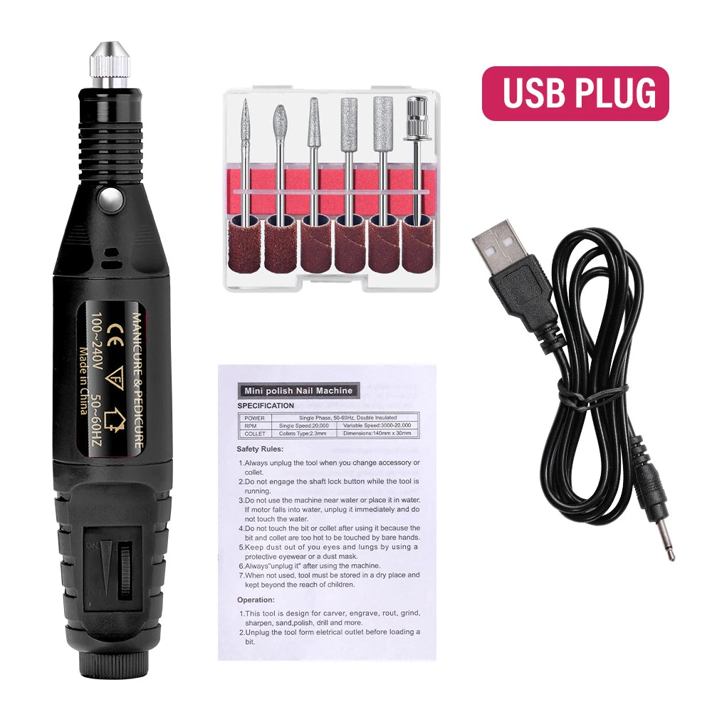 LULAA Electric Nail Drill Machine Set Pedicure Grinding Equipment Mill For Manicure  Professional Strong Nail Polishing Tool
