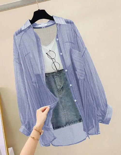 Load image into Gallery viewer, Summer Sunscreen Shirt Elegant Perspective Thin Chiffon Blouse Korean Harajuku See Through Loose Top Casual Women&#39;s Cardigan
