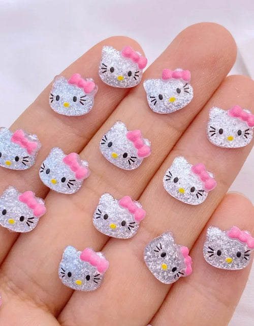 Load image into Gallery viewer, 50pcs Resin Glitter Mini cute Ccartoon cat head  Art Nail Flatback Rhinestone Appliques DIY Scrapbook Decor Accessories

