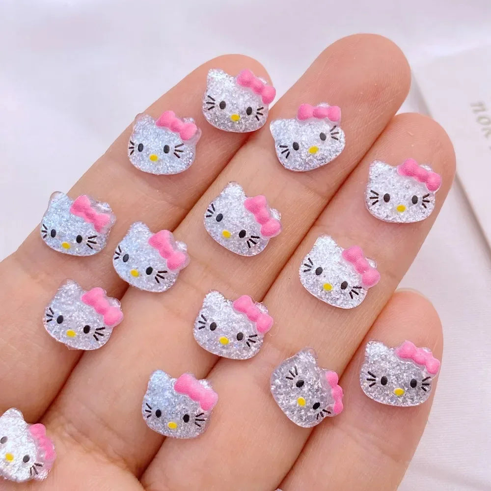 50pcs Resin Glitter Mini cute Ccartoon cat head  Art Nail Flatback Rhinestone Appliques DIY Scrapbook Decor Accessories