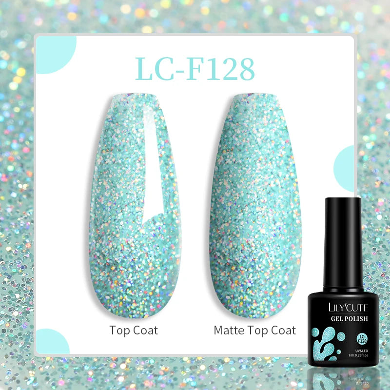 LILYCUTE 7ML Glitter Gel Nail Polish Sparkling Semi Permanent UV Gel Colorful Shinning Gel Varnish Nail Art Soak Off UV LED Gel