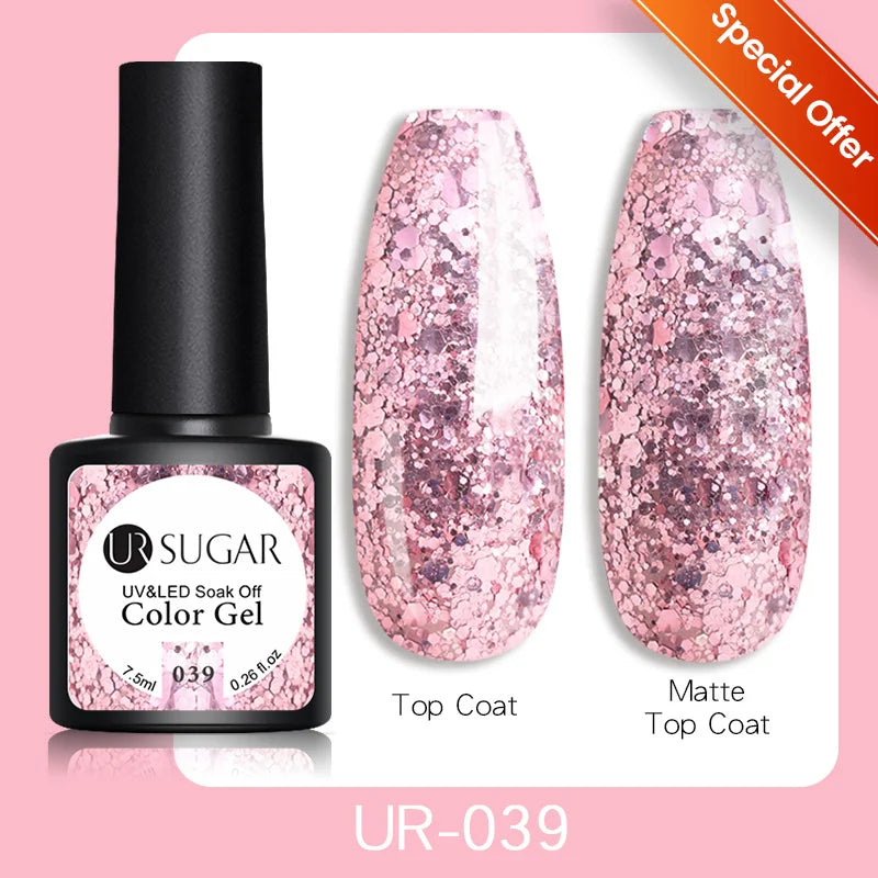 UR SUGAR 7.5ML Blue Black Red Glitter Sequin Color Gel Nail Polish Semi-permanent Varnish For Nail Art Manicure Soak Off UV Gel