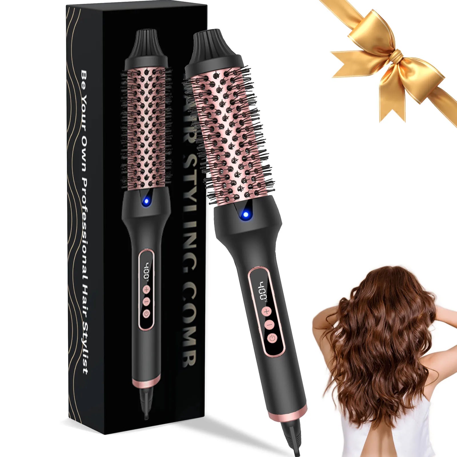 Thermal Brush Curling Iron 9 Temps Heated Round Brush Thermal Round Brush with LCD Display Hair Curler Hair Styling Tools