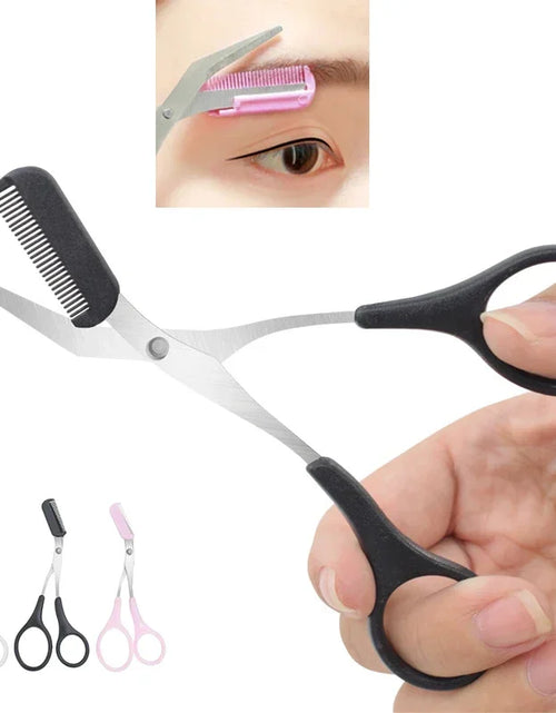 Load image into Gallery viewer, Karsyngirl 1Pcs Safe Eyebrow Trimmer Stainless Steel Eyebrow Scissors with Comb Hair Removal Shaver Eyebrows Shaping Makeup Tool
