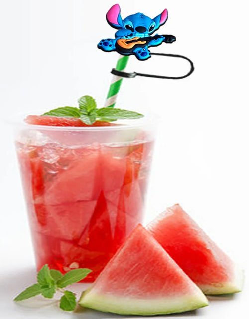Load image into Gallery viewer, 1-8Pcs MINISO Disney Stitch Straw Cover Cap Cartoon Drink Straw Plug Reusable Dustproof Splash Proof Drinking Cup Straw Cap Gift
