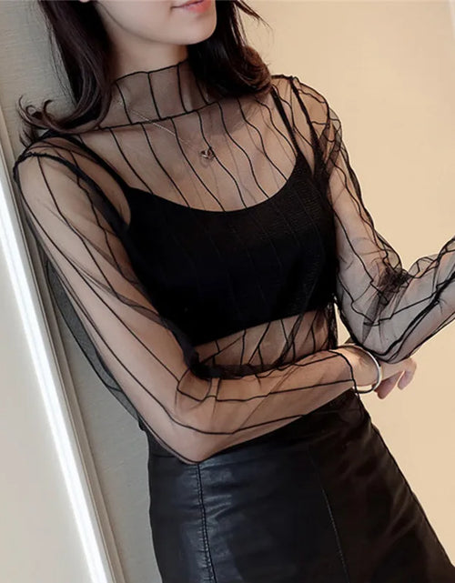 Load image into Gallery viewer, New Transparent See Through Shirt Women Sexy Harajuku Mesh Tops Net Undershirt Star Base Top Camisas Femininas Clubwear SheerTee
