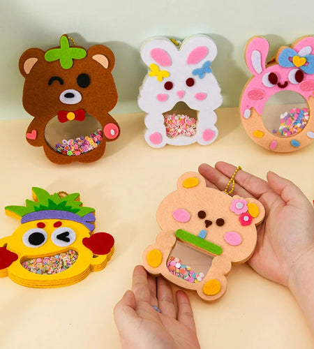 Cartoon Non Woven Shake Pendant DIY Material Kits For Children Kids Easy To Paste Accessories Handmade Crafts Shaker Puzzle Toys