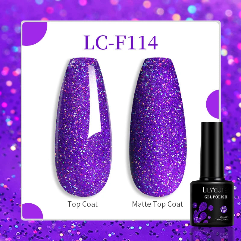 LILYCUTE 7ML Glitter Gel Nail Polish Sparkling Semi Permanent UV Gel Colorful Shinning Gel Varnish Nail Art Soak Off UV LED Gel