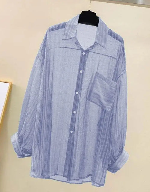 Load image into Gallery viewer, Summer Sunscreen Shirt Elegant Perspective Thin Chiffon Blouse Korean Harajuku See Through Loose Top Casual Women&#39;s Cardigan
