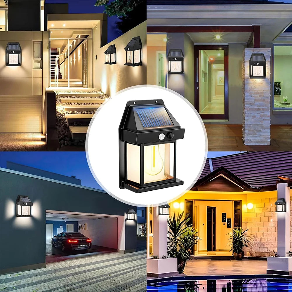 LED Solar Wall Light Outdoor, Wireless Dusk to Dawn Porch Light Unit, Solar Wall Light with 3 Modes and Motion Sensor, Entrance