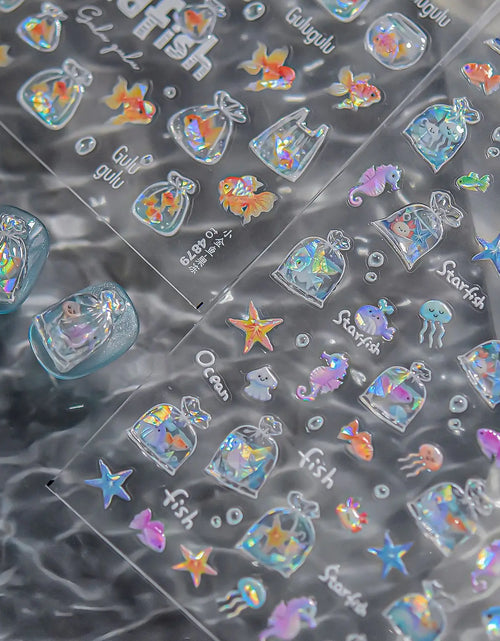 Load image into Gallery viewer, 1pcs Cute A bag of Starfish Nail Charm Stickers 3D Jelly Ocean Fish Bubble Adhesive Nail Sticker DIY Summer Nail Art Decorations
