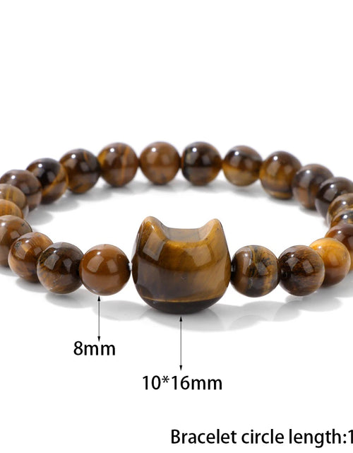 Load image into Gallery viewer, Unique Cute Cat Head Stone Bracelet For Women Natural Beaded Blue Lace Agates Bracelet Men Elastic Jewelry Friendship Party
