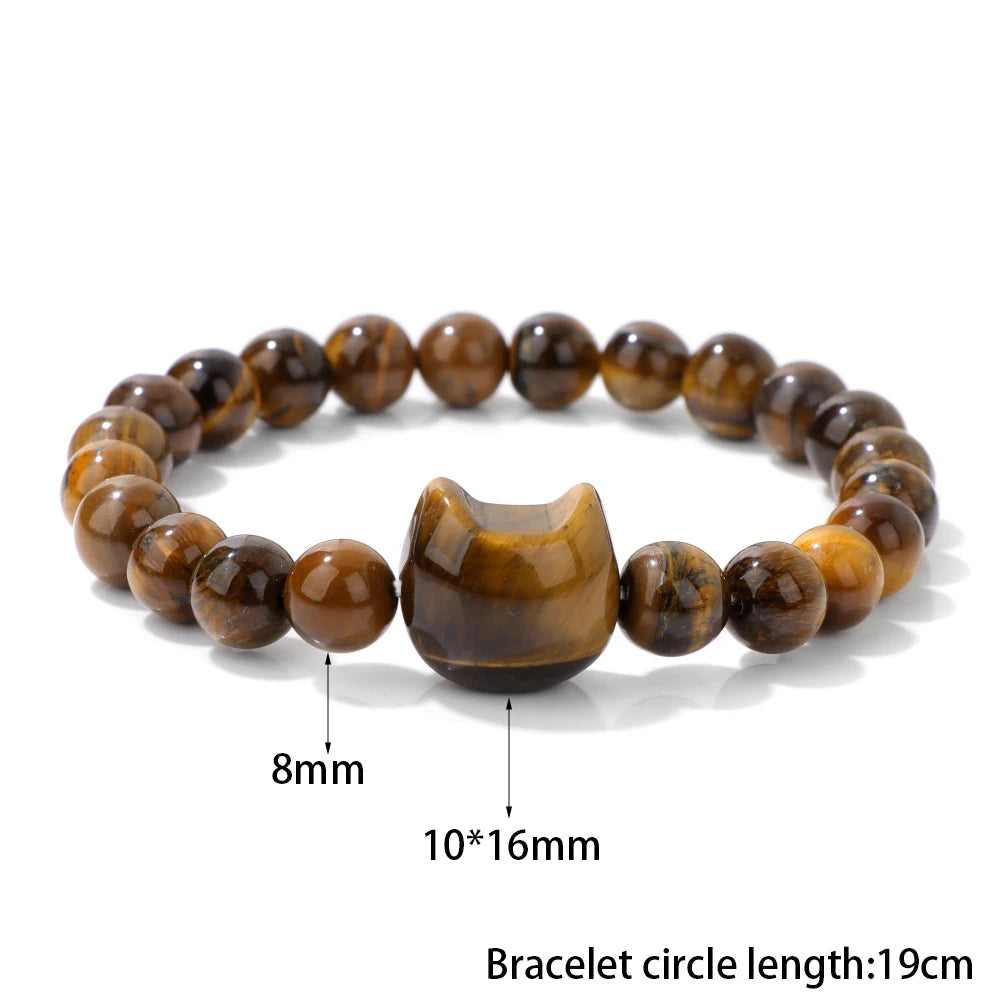 Unique Cute Cat Head Stone Bracelet For Women Natural Beaded Blue Lace Agates Bracelet Men Elastic Jewelry Friendship Party