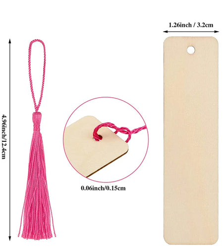 10/20/60Pcs Wood Bookmark Bulk Blank Hanging Label Wooden Bookmarks Sign Unfinished Label Ornaments With Tassel Ropes DIY Crafts
