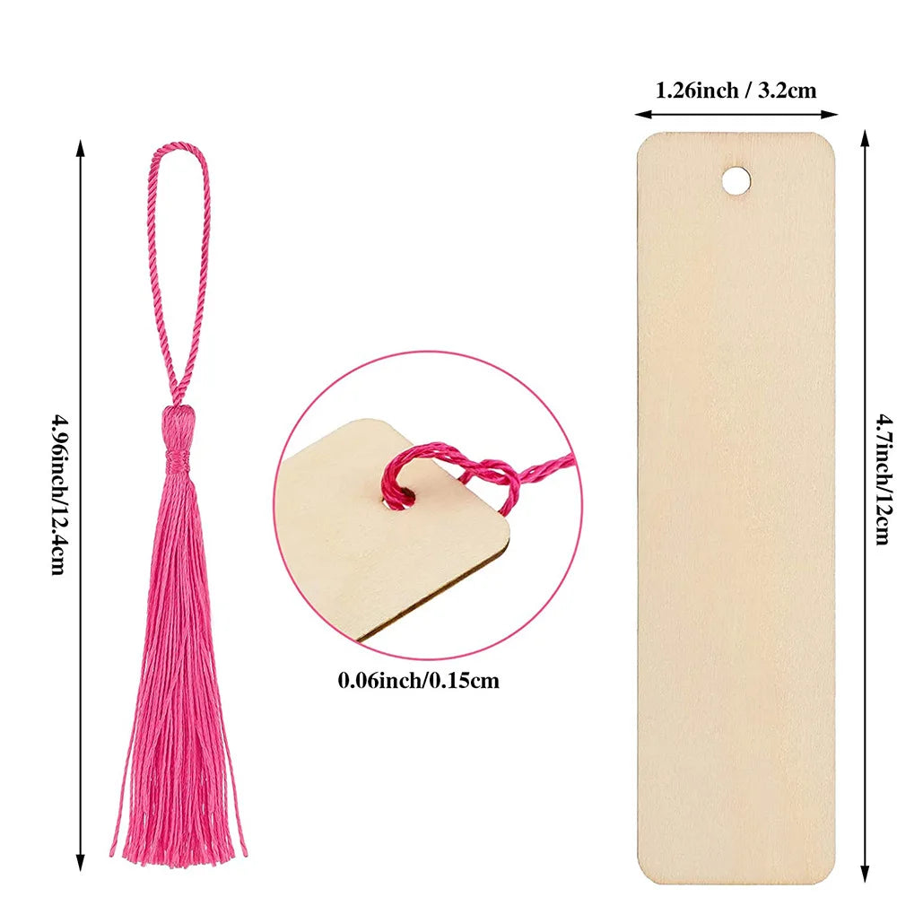 10/20/60Pcs Wood Bookmark Bulk Blank Hanging Label Wooden Bookmarks Sign Unfinished Label Ornaments With Tassel Ropes DIY Crafts