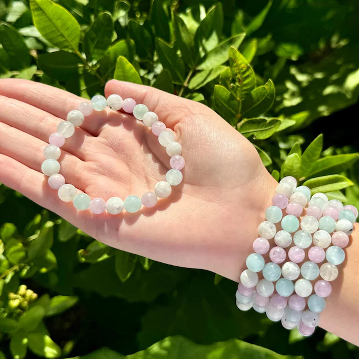 Meditation Bracelet Aquamarine Rainbow Moonstone Kunzite Grounding Meditation Bracelet Gifts for Men and Women