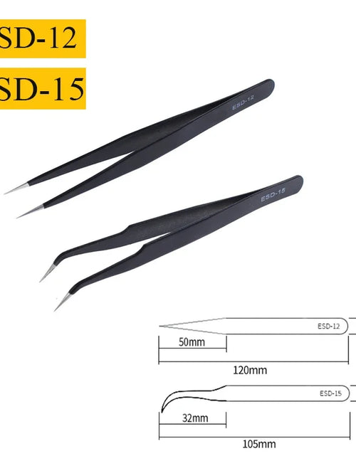 Load image into Gallery viewer, 2/6pcs Precision Tweezers Set ESD Anti-Static Stainless Steel Tweezers Repair Tools for Electronics Repair Soldering Craft Tools

