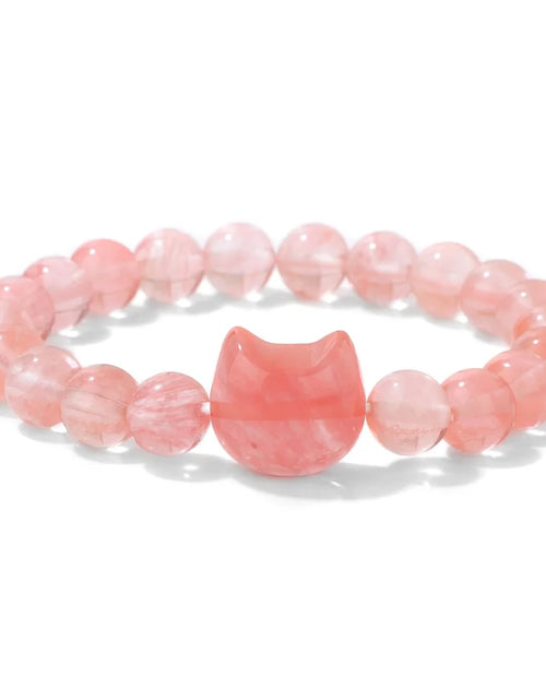 Load image into Gallery viewer, Unique Cute Cat Head Stone Bracelet For Women Natural Beaded Blue Lace Agates Bracelet Men Elastic Jewelry Friendship Party
