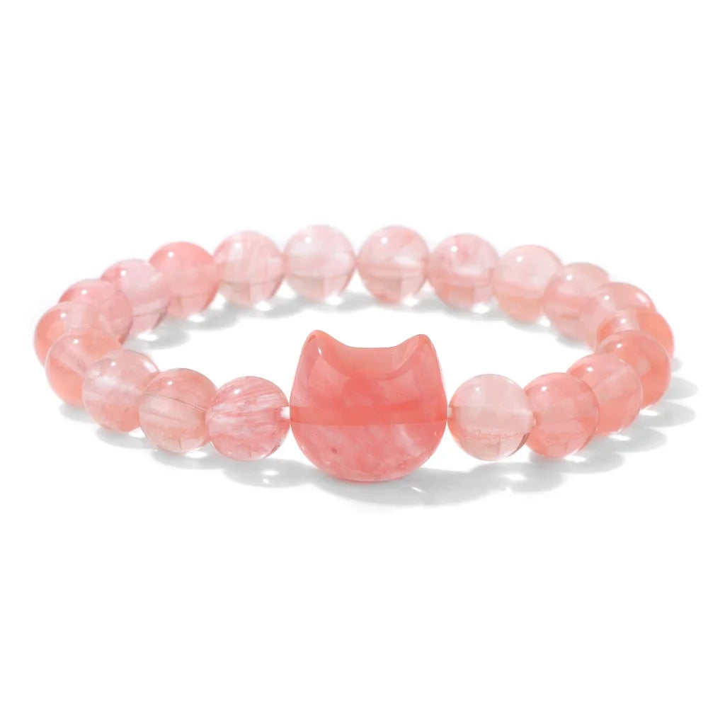 Unique Cute Cat Head Stone Bracelet For Women Natural Beaded Blue Lace Agates Bracelet Men Elastic Jewelry Friendship Party