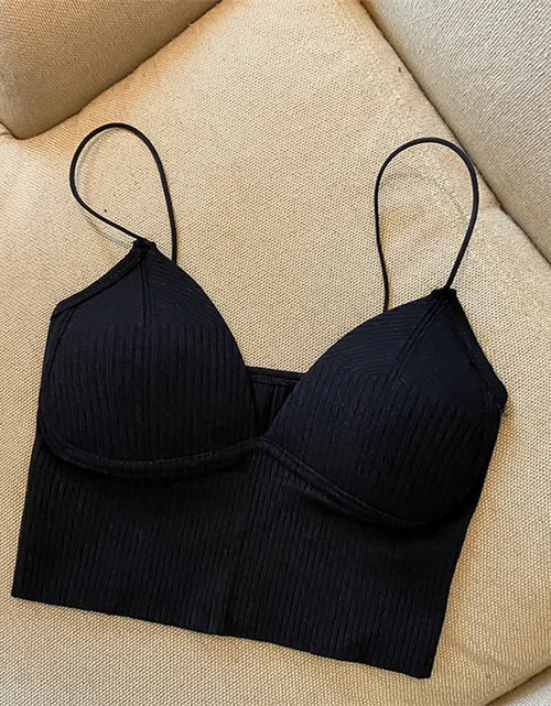 Load image into Gallery viewer, Women Crop Tops Sexy Solid Color Camisole Ice Silk Tube Top Seamless Sports Tank Top Wireless Underwear Padded Bra Bralette Vest
