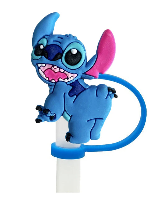 Load image into Gallery viewer, 1-8Pcs MINISO Disney Stitch Straw Cover Cap Cartoon Drink Straw Plug Reusable Dustproof Splash Proof Drinking Cup Straw Cap Gift

