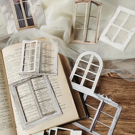 10 Pcs Laser Hollow Doors Windows Stickers Junk Journal Planner Scrapbooking Vintage Decorative DIY Craft Material supplies
