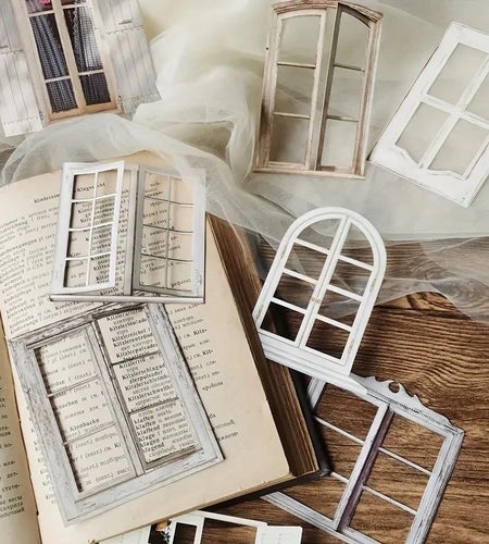 10 Pcs Laser Hollow Doors Windows Stickers Junk Journal Planner Scrapbooking Vintage Decorative DIY Craft Material supplies