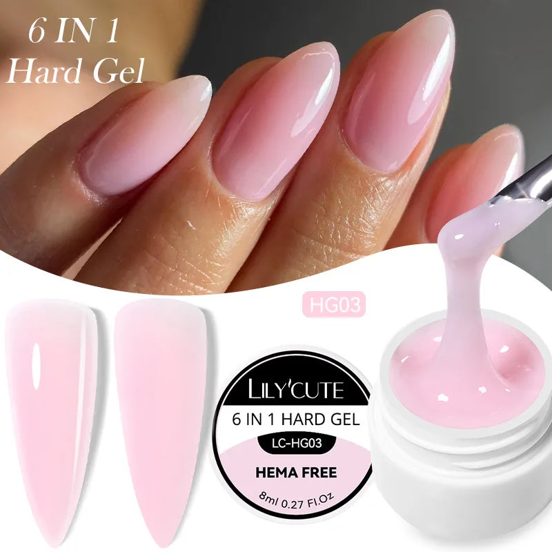 LILYCUTE 6 IN 1 Extension Gel Nail Polish Acrylic Construct Hard Gel Soak Off Self Leveling Reinforcement Gel For Nail HEMA FREE